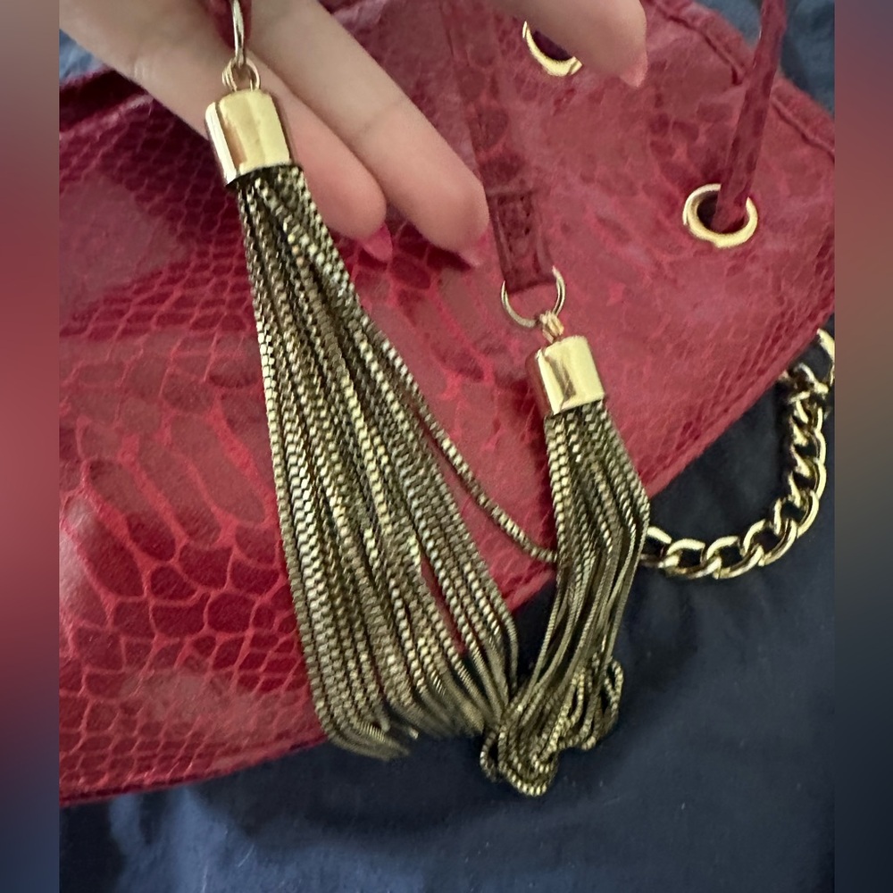 Cache Red Bucket Bag Purse - image 7